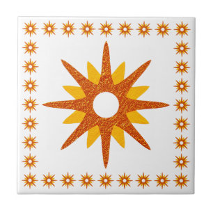 Mid-Century Modern Orange Starburst Design Ceramic Tile
