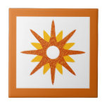 Mid-Century Modern Orange Starburst Design Ceramic Tile<br><div class="desc">Modern design featuring a single orange starburst on a white background, framed in bright orange. Simple, clean modern design. One design of a coordinating collection. Create your own custom tile by uploading a new image, or use the "message" button to contact the designer for help. To create your own design:...</div>