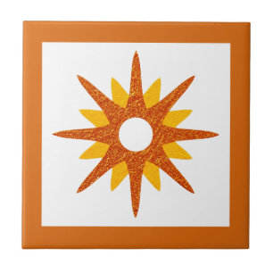 Mid-Century Modern Orange Starburst Design Ceramic Tile