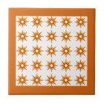 Mid-Century Modern Orange Starburst Pattern Ceramic Tile<br><div class="desc">Mid-century modern inspired design featuring vintage pattern of retro orange starbursts on a white background, framed in bright orange. Simple, clean modern design. Create your own custom pattern by uploading a new image, or use the "message" button to contact the designer for help. To create your own patterned design: 1....</div>