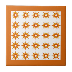 Mid-Century Modern Orange Starburst Pattern Ceramic Tile