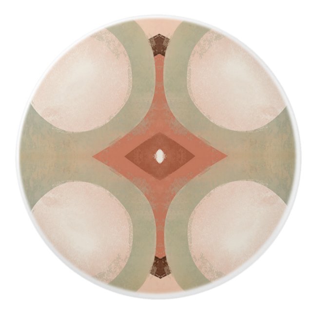 Mid Century Modern Organic Pattern Mint Terracotta Ceramic Knob (Front)