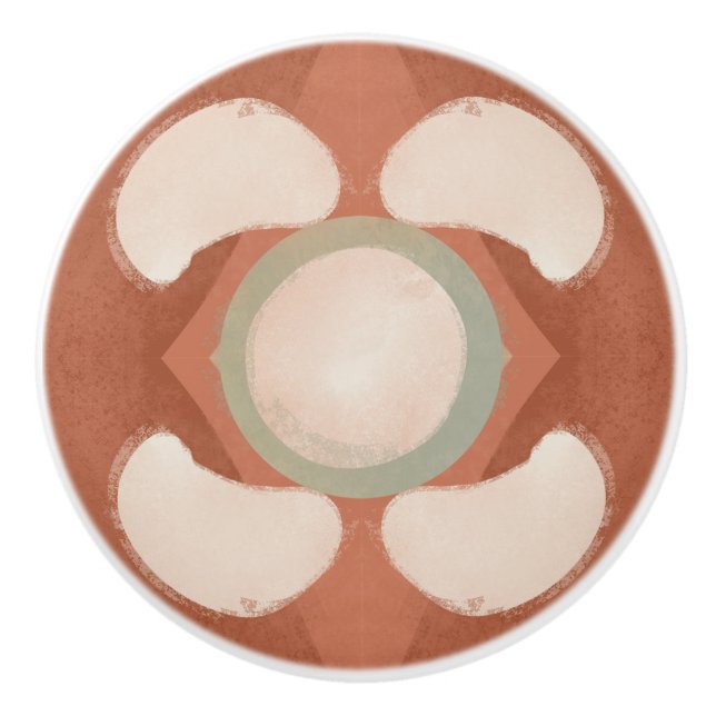 Mid Century Modern Organic Pattern Terracotta Mint Ceramic Knob (Front)