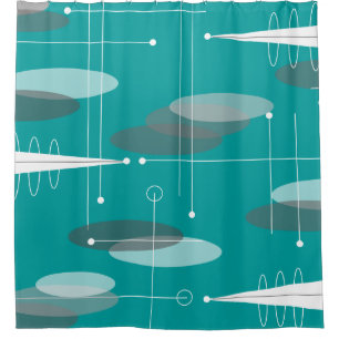 Mid-Century Modern Ovals Abstract Teal Blue Shower Curtain