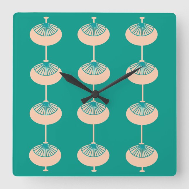 Mid-Century Modern Ovals Pattern Square Wall Clock (Front)