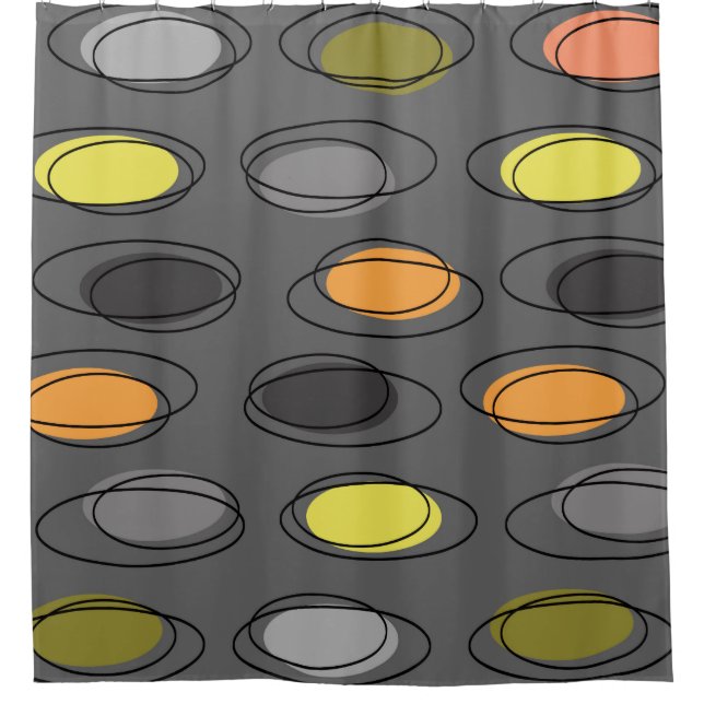 Mid Century Modern Ovals Scribbles Slate Grey Shower Curtain (Front)