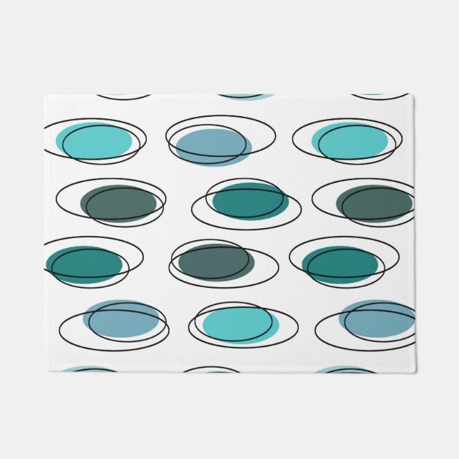 Mid Century Modern Ovals Scribbles Turquoise Doormat (Front)