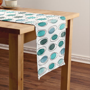 Mid Century Modern Ovals Scribbles Turquoise Short Table Runner