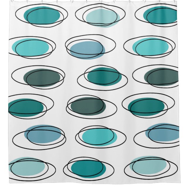 Mid Century Modern Ovals Scribbles Turquoise Shower Curtain (Front)