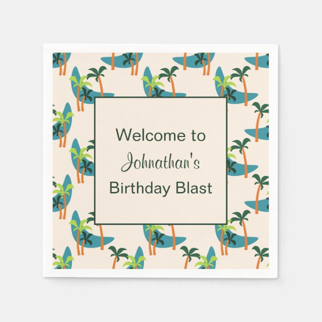 Mid Century Modern Palm Oasis Birthday Party Napkin (Front)