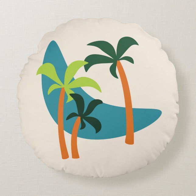 Mid Century Modern Palm Oasis Round Cushion (Front)