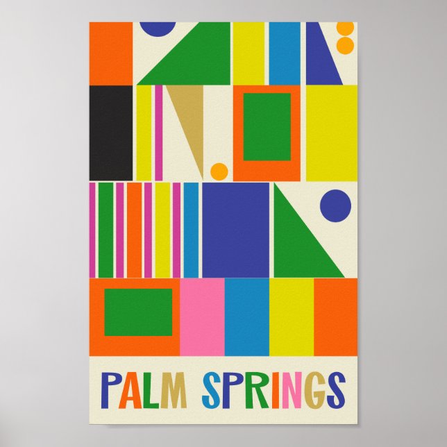 Mid Century Modern Palm Springs Colourful Geometri Poster (Front)