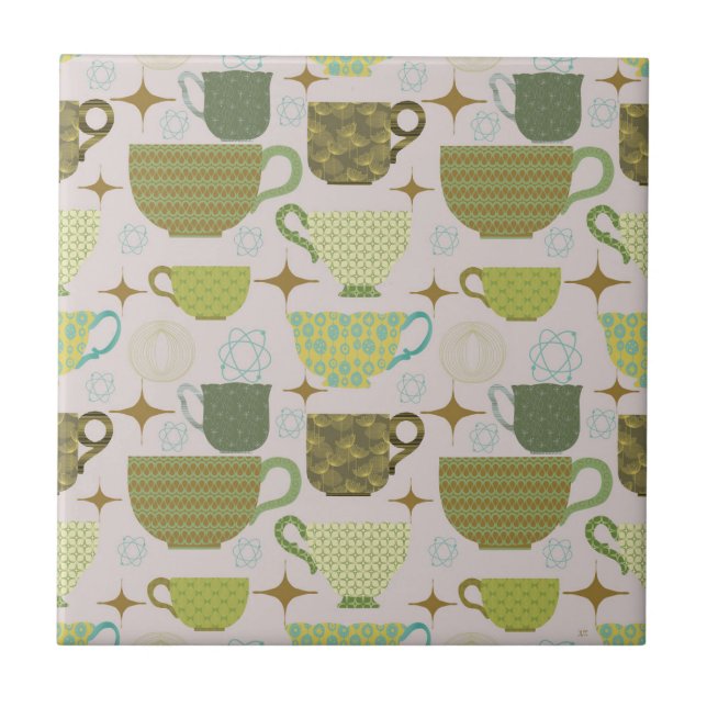 Mid Century Modern Pastel Teacup Ceramic Tile (Front)