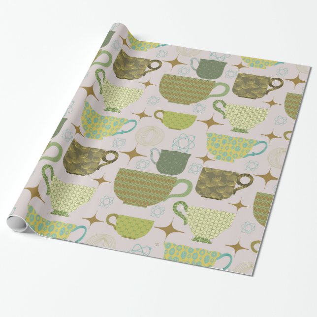 Mid Century Modern Pastel Teacup  Wrapping Paper (Unrolled)