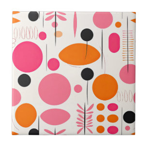 Mid Century Modern Pattern Colourful Bohemian RETR Ceramic Tile