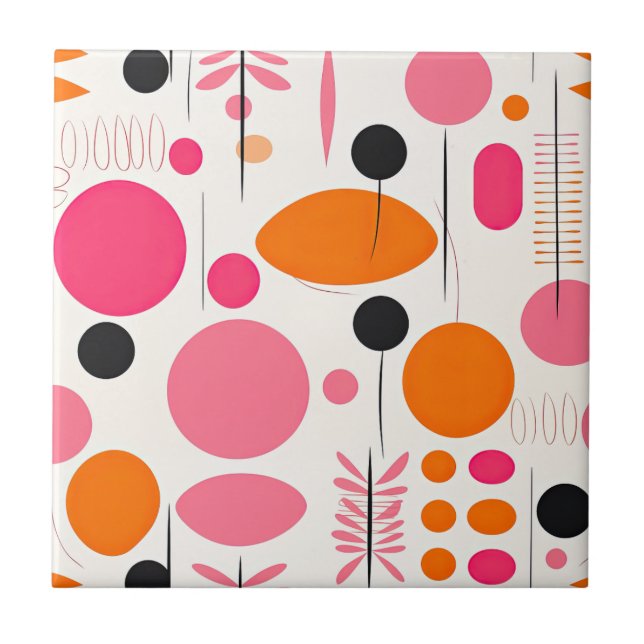 Mid Century Modern Pattern Colourful Bohemian RETR Ceramic Tile (Front)