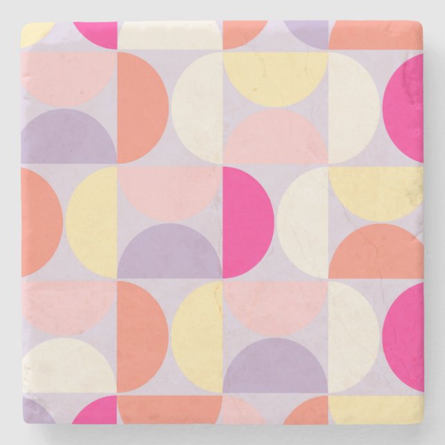 Mid Century Modern Pattern Colourful Collage Stone Coaster (Front)