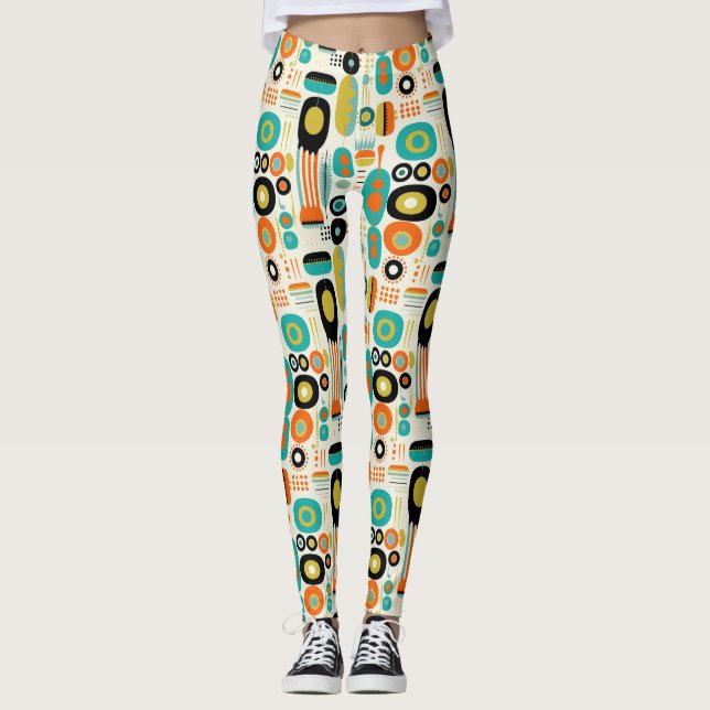 Mid Century Modern Pattern Colourful Retro Stylish Leggings (Front)