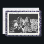 Mid Century Modern Pattern in Blue Hanukkah Photo Holiday Card<br><div class="desc">Trendy,  modern,  and simple retro mid century modern lines pattern in blue and white for Hanukkah,  personalised with your name and photo.</div>