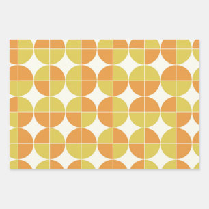 Mid century modern  pattern in orange and yellow  wrapping paper sheet