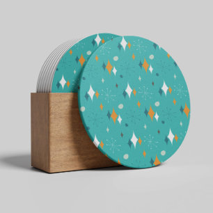 Mid Century Modern Pattern in Teal  Coaster