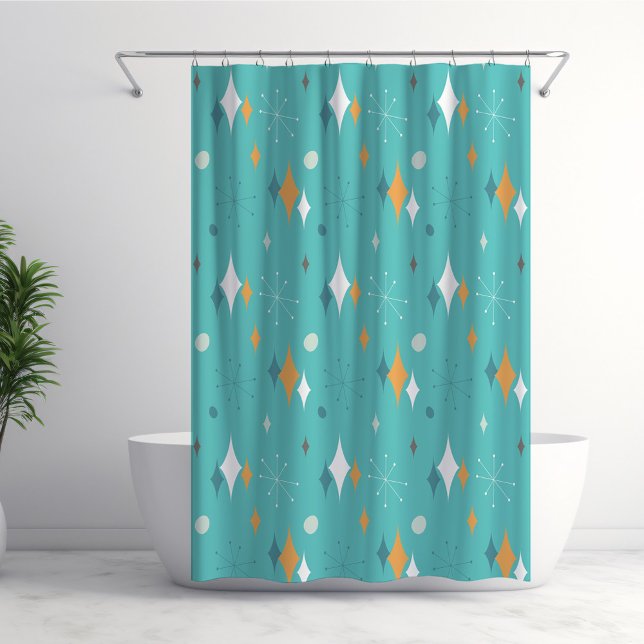 Mid Century Modern Pattern in Teal Shower Curtain (Creator Uploaded)