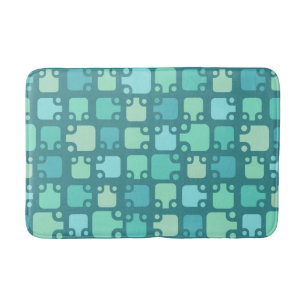 Mid Century Modern Pattern Ocean Blue Bath Mat