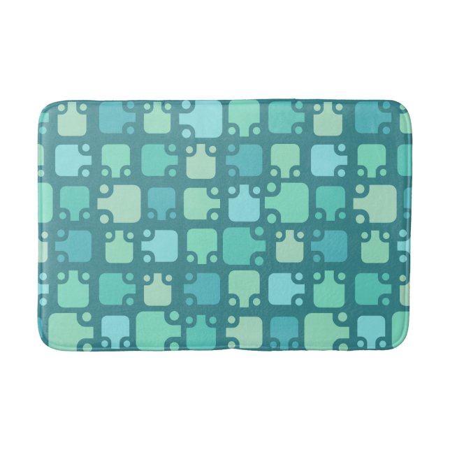 Mid Century Modern Pattern Ocean Blue Bath Mat (Front)