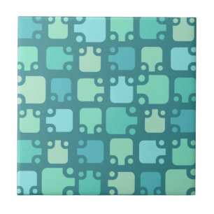 Mid Century Modern Pattern Ocean Blue Ceramic Tile
