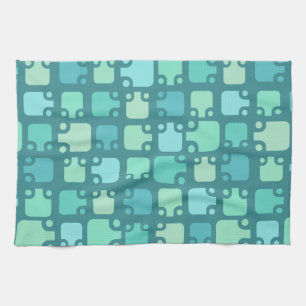 Mid Century Modern Pattern Ocean Blue Tea Towel