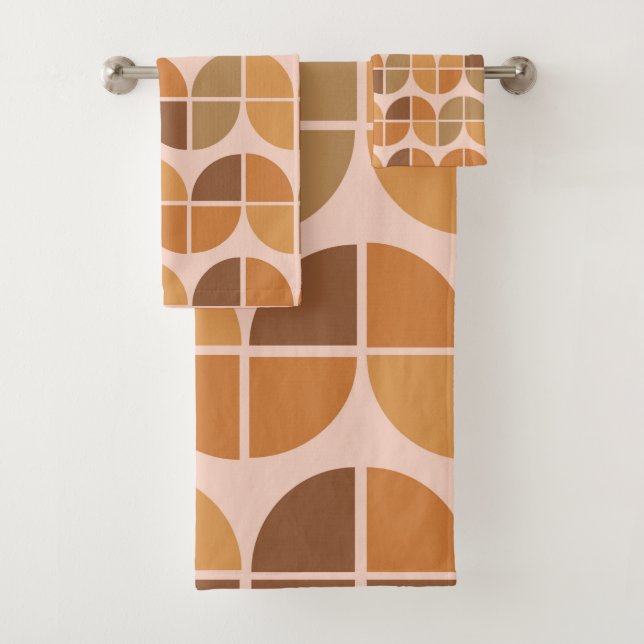  Mid Century Modern Pattern orange brown  Bath Towel Set (Insitu)