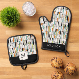 Mid Century Modern Pattern Oven Mitt & Pot Holder Set