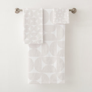 Mid Century Modern Pattern Pale Beige And White Bath Towel Set