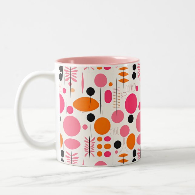 Mid Century Modern Pattern Pastel Bohemian RETRO Two-Tone Coffee Mug (Left)