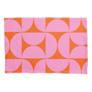 Mid Century Modern Pattern Preppy Pink And Orange Pillowcase