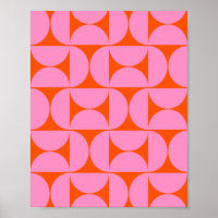 Mid Century Modern Pattern Preppy Pink And Orange