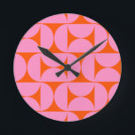 Mid Century Modern Pattern Preppy Pink And Orange Round Clock<br><div class="desc">Retro Mid Century Modern Pattern – Abstract Geometric Shapes – Cute and Minimalist Pattern in pink and orange.</div>