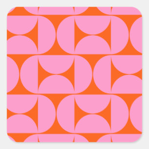 Mid Century Modern Pattern Preppy Pink And Orange Square Sticker