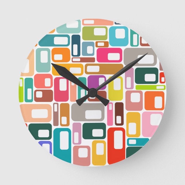 Mid-Century Modern Pattern Round Clock (Front)