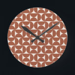 Mid Century Modern Pattern Rust Terracotta Round Clock<br><div class="desc">Retro Mid Century Modern Pattern – Abstract Geometric Shapes – Minimalist Pattern in Earth Tones Terracotta / Rust.</div>