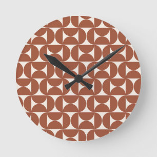 Mid Century Modern Pattern Rust Terracotta Round Clock