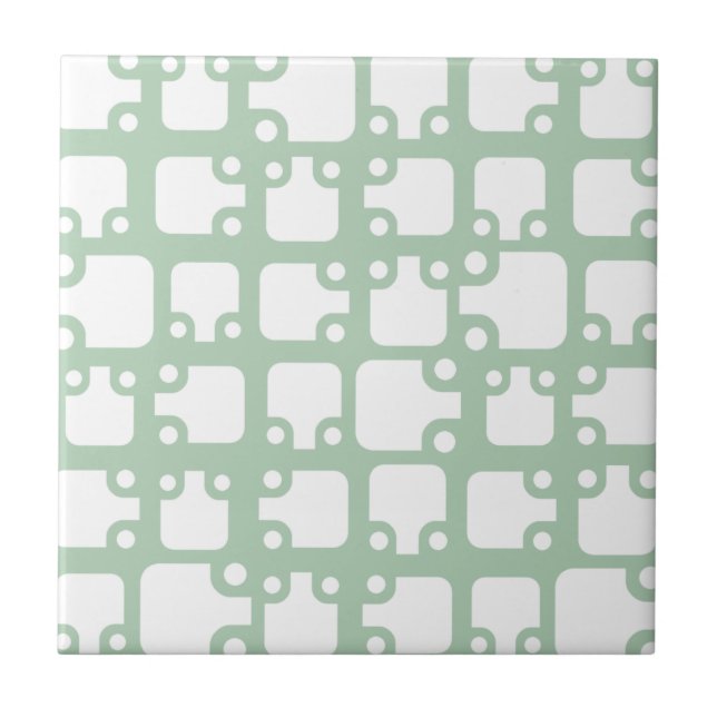 Mid Century Modern Pattern Sage Green 2 Ceramic Tile (Front)