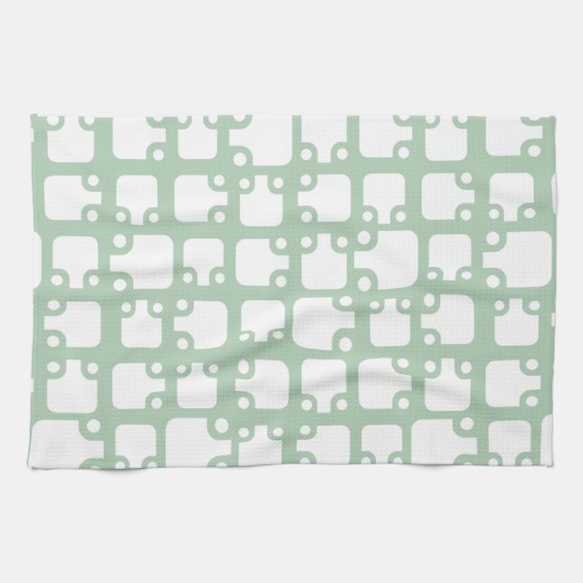 Mid Century Modern Pattern Sage Green 2 Tea Towel (Horizontal)