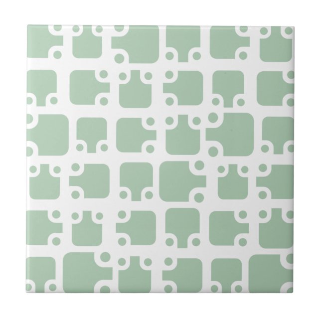Mid Century Modern Pattern Sage Green Ceramic Tile (Front)