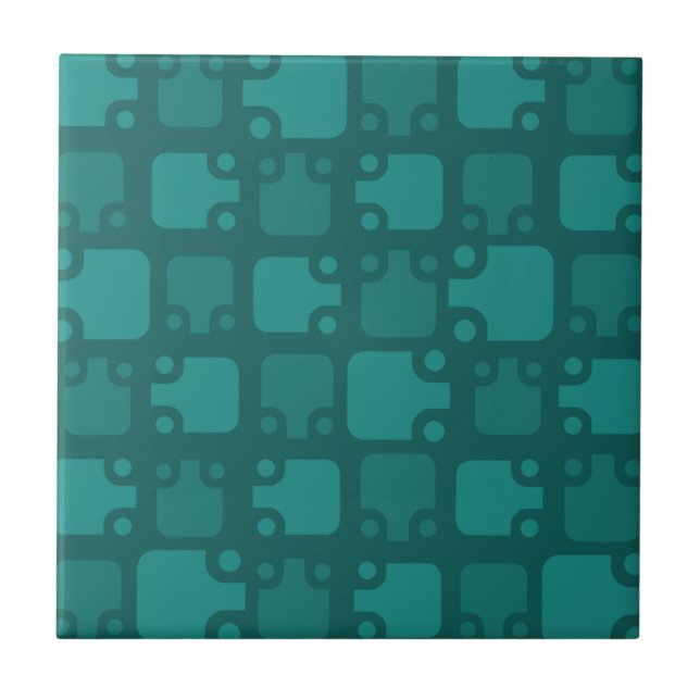 Mid Century Modern Pattern Teal Ceramic Tile (Front)