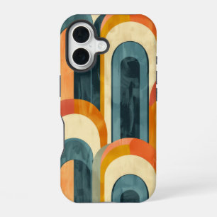 Mid-Century Modern Pattern Teal Yellow Orange iPhone 16 Case