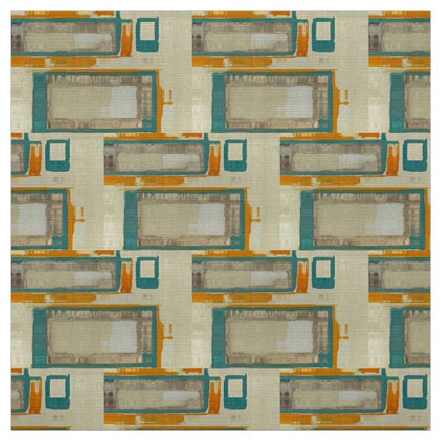 Mid-Century Modern Pattern Turquoise Orange Fabric (Swatch)