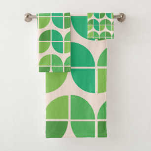  Mid Century Modern  Pattern with geometric green Bath Towel Set