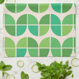  Mid Century Modern  Pattern with geometric green  Tea Towel