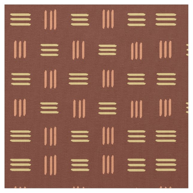 Mid Century Modern Patterned Lines (Mahogany) Fabric (Close Up)